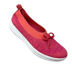FitFlop Uberknit Slip On Women's Size 7 Ballet Flat Bow Coral Orange Pink Mesh